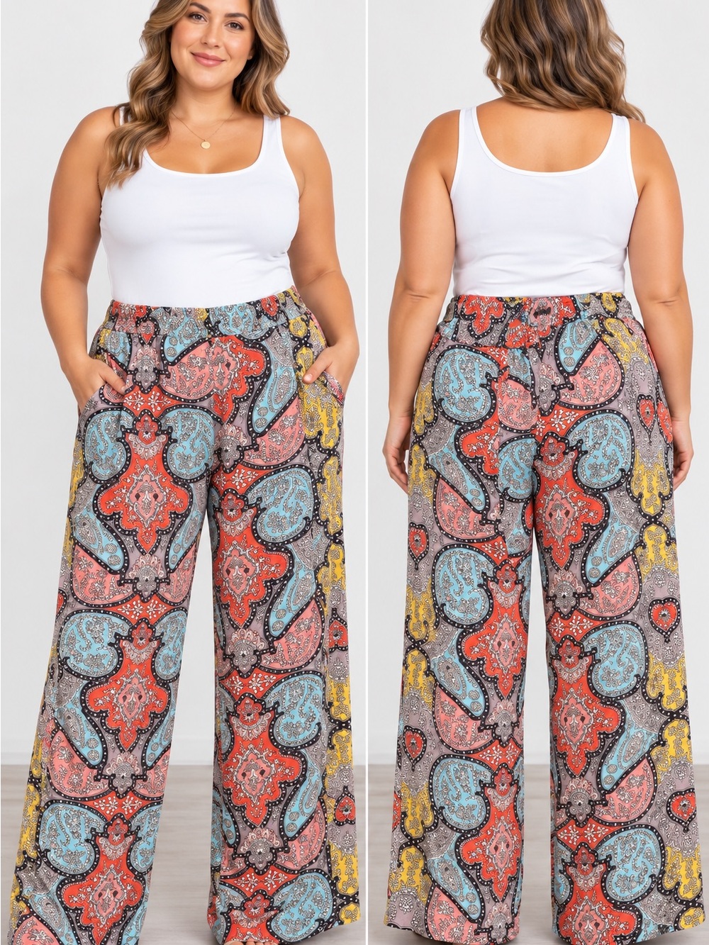 MODNY Argentina Multicolor Paisley Wide Leg Palazzo Pants